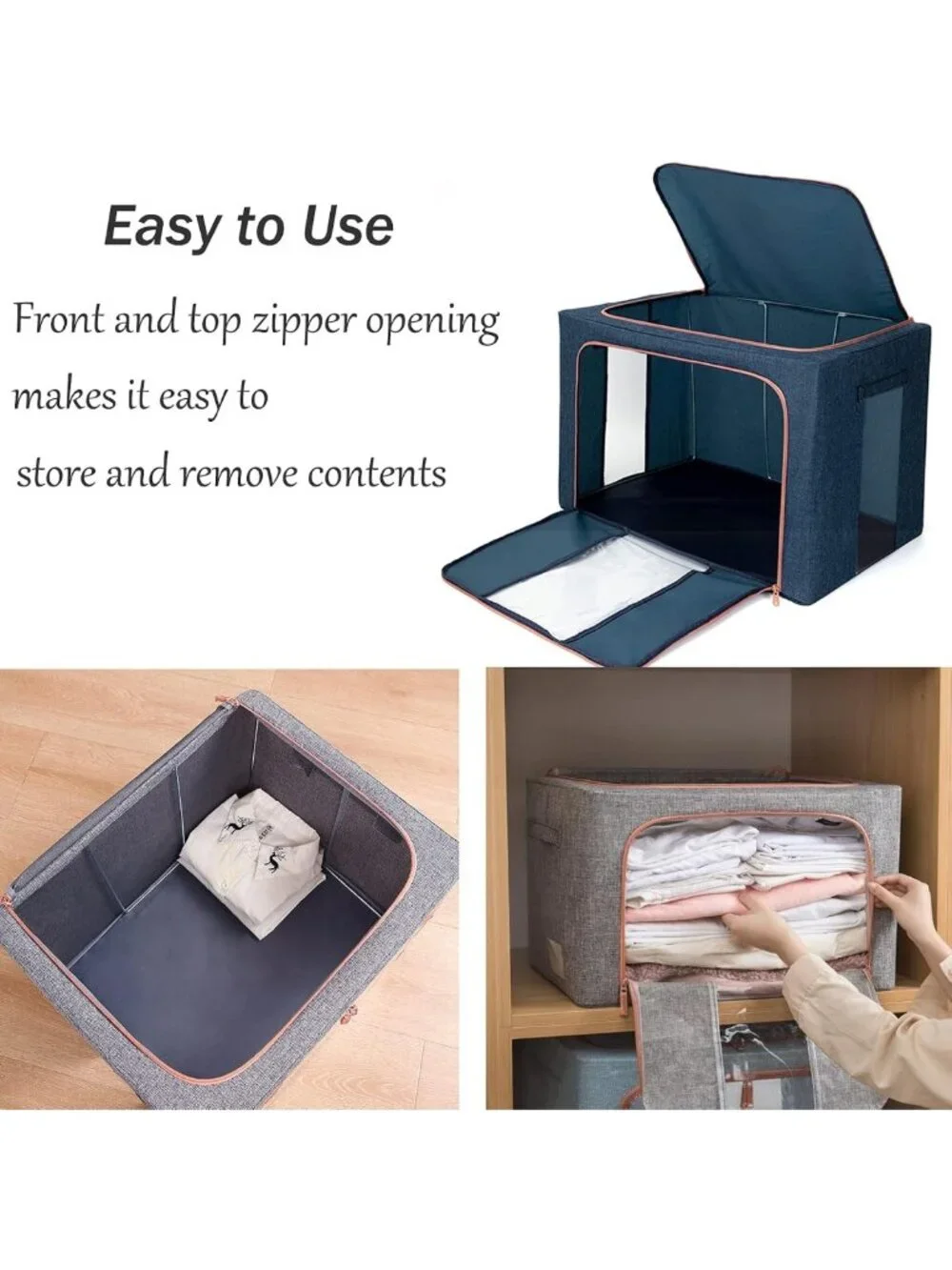 Large 100L Clothes Storage Organizer Bags, Stackable with Zipper & Clear Window